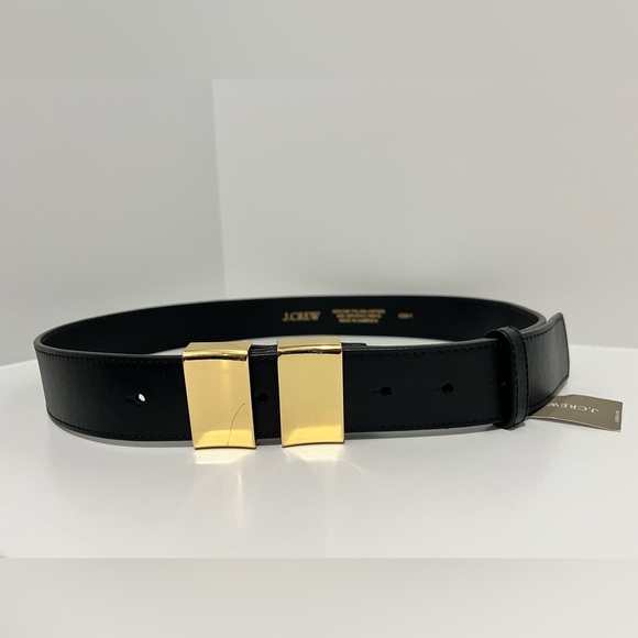 NEW J. Crew double gold buckle black leather belt size medium CG311 $89.50 main image 4
